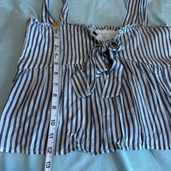 NWT AE Tie-Front Babydoll Blouse Blue/White Stripe. Sweetheart Neck Sleeveless S - Picture 6 of 16